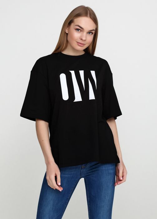 Футболка женская Only Women черная  с большим белым логотипом (oversize)