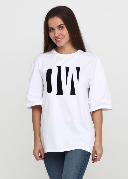 Футболка женская  Only Women белая с большим черным логотипом впереди (oversize) 