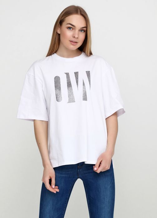 Футболка женская Only Women белая с большим серебристым логотипом (oversize)