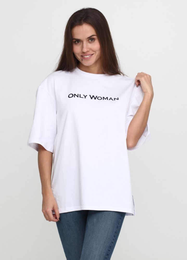 Футболка жіноча Only Women  біла з фірмовим написом спереду (oversize)