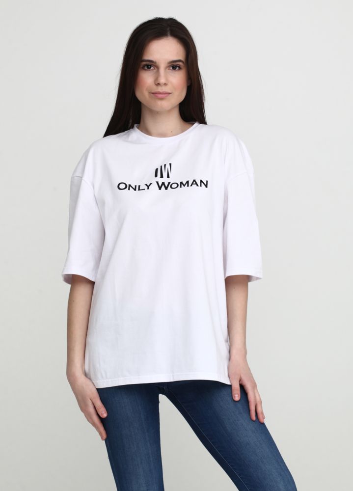 Футболка жіноча Only Women біла з лого і написом спереду (oversize)