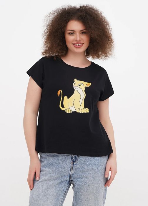 Футболка женская Fiona Only Women черная с изображением львёнка