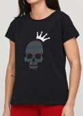 Футболка жіноча fiona Only Women чорна з черепом та короною Футболка жіноча fiona Only Women чорна з черепом та короною