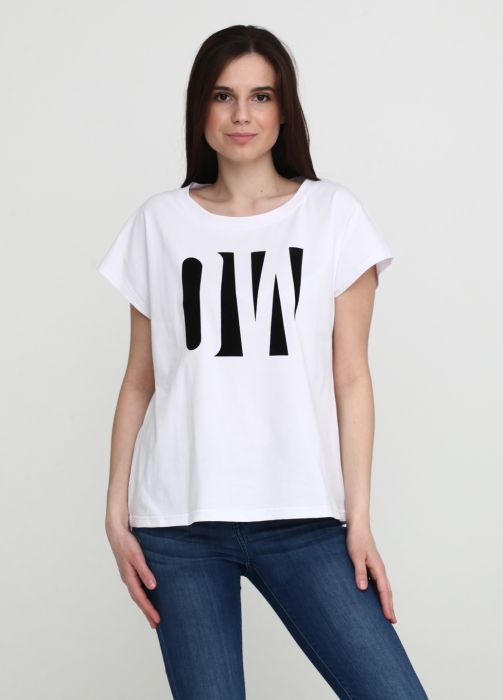Футболка жiноча Only Women бiла з великим чорним логотипом попереду Футболка жiноча Only Women бiла з великим чорним логотипом попереду