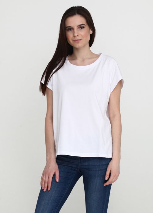 Футболка жіноча fiona Only Women біла зі сріблястим лого ззаду