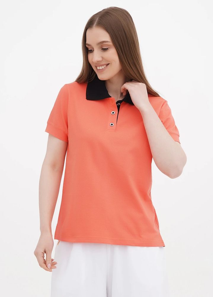Футболка женская Only Women Polo (поло) персикового цвета с черным лого сзади