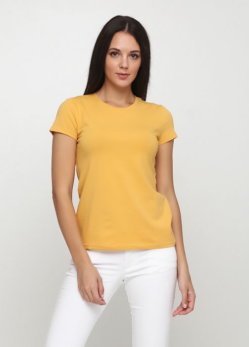 Футболка женская Only Women горчичная с золотым лого сзади