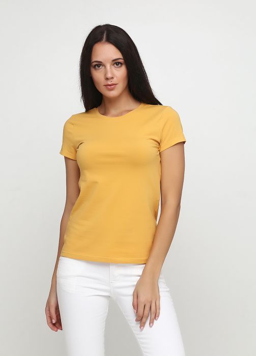 Футболка женская Only Women горчичная с серебристым лого сзади