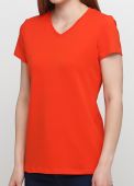 Футболка женская с V-образной горловиной Only Women оранжевая с оранжевым логотипом сзади 