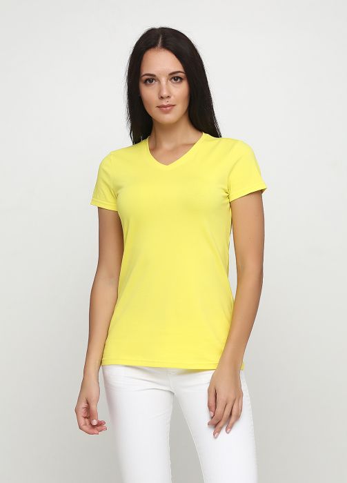 Футболка жіноча sheina V-виріз Only Women жовта з жовтим лого ззаду