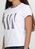 Футболка жіноча sheina Only Women біла зі сріблястим лого спереду