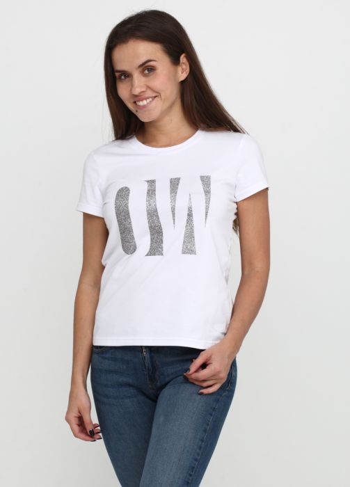 Футболка жіноча sheina Only Women біла зі сріблястим лого спереду