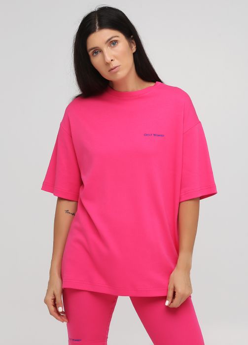 Футболка жіноча Only Women фуксія з вишивкою електрик спереду (oversize)