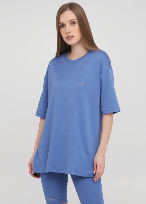 Футболка женская Only Women стале-голубая с маленькой вышивкой впереди (oversize)