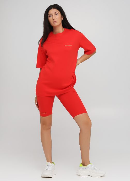 Капрі жіночі літні Only Women червоні з маленькою жовтою вишивкою спереду