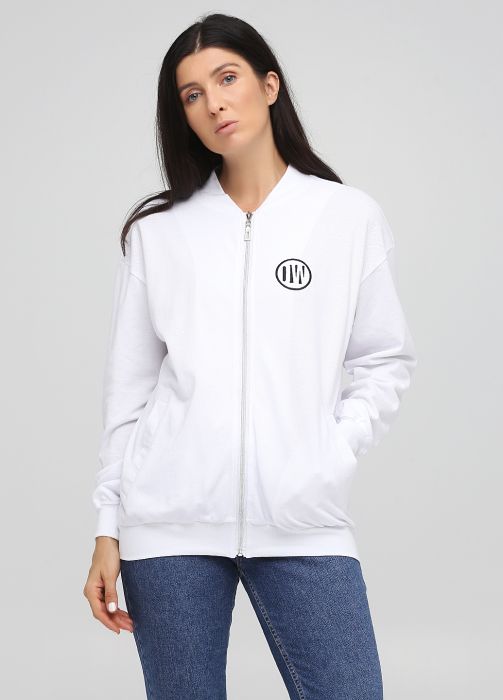 Толстовка-бомбер женская демисезонная Only Women белая с шевроном на груди (лакоста)