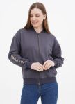 Толстовка-бомбер жіноча демісезонна Only Women графітова з жовтою вишивкою на рукаві