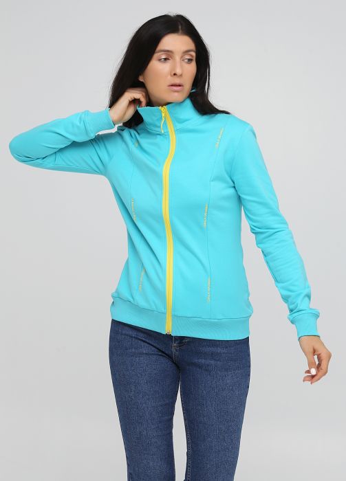 Толстовка женская мятная демисезонная с воротником стойкой и c желтой вышивкой Only Women