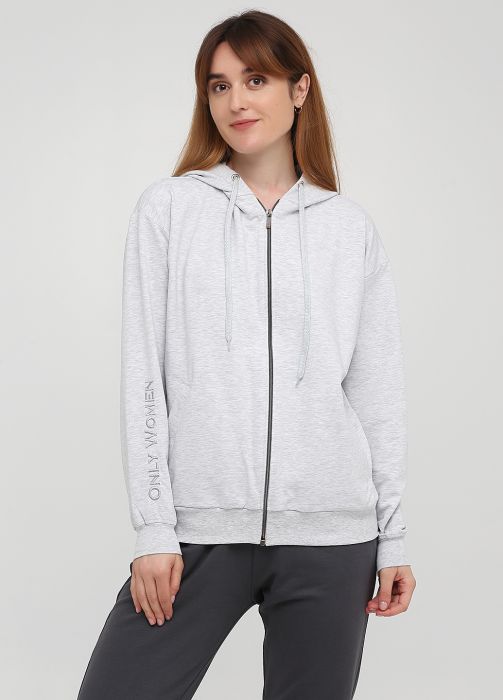 Толстовка жіноча демісезонна Only Women світло-сіра зі стандартною блискавкою