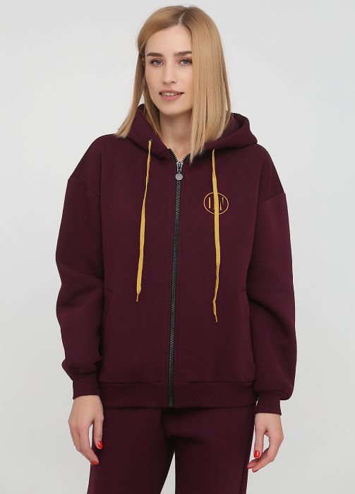 Толстовка женская зимняя Only Women сливовая с рибаной внизу